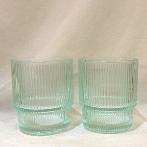Pair of Jonathan Adler Ribbed Biba Drinking Glasses Aquamarine 13 oz